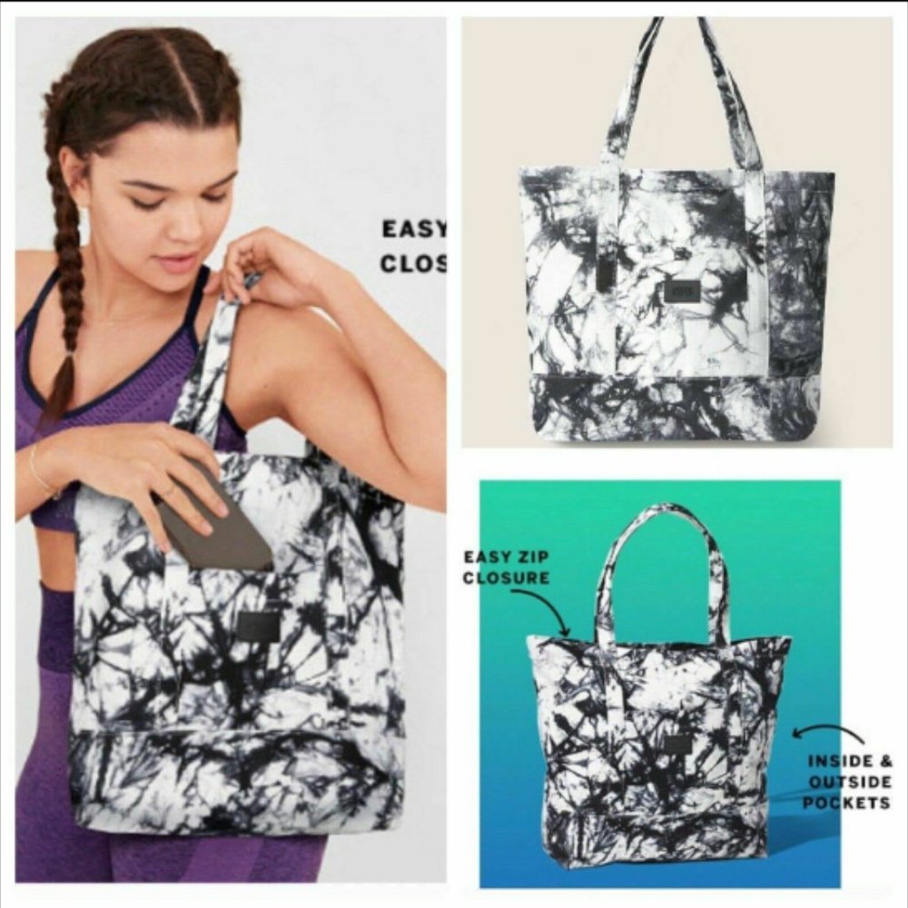 Victoria's Secret PINK Canvas Black & White Tie Dye Tote Bag, NEW!.